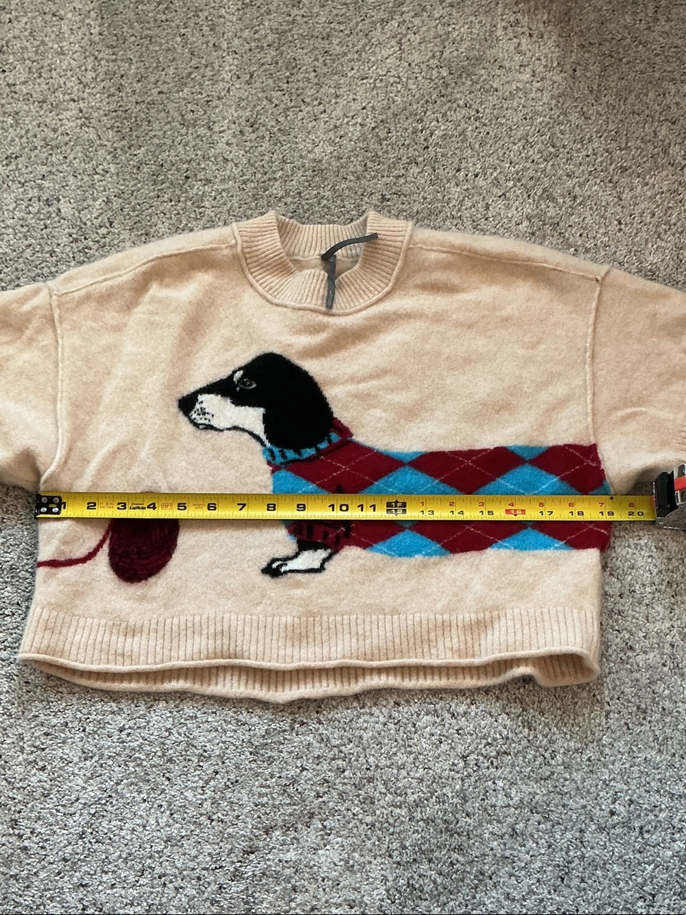 New Anthropologie The Goldie Crew-Neck Cashmere Sweater Red Dachshund - Picture 7 of 9